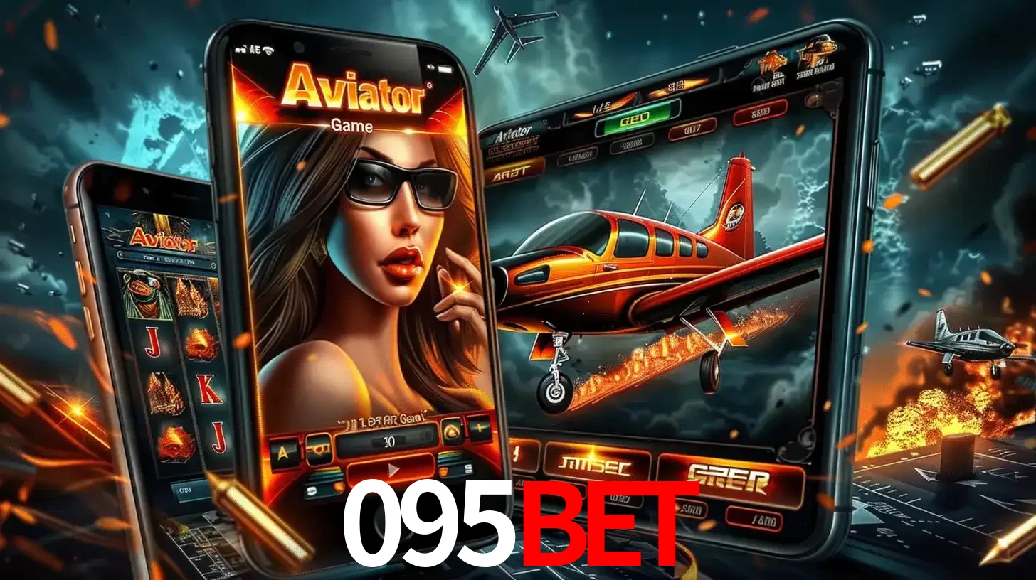 O popular jogo de apostas Aviator exibido em vários celulares e tablets, mostrando a interface emocionante e a ação de voo disponíveis para jogar agora no 095BET.